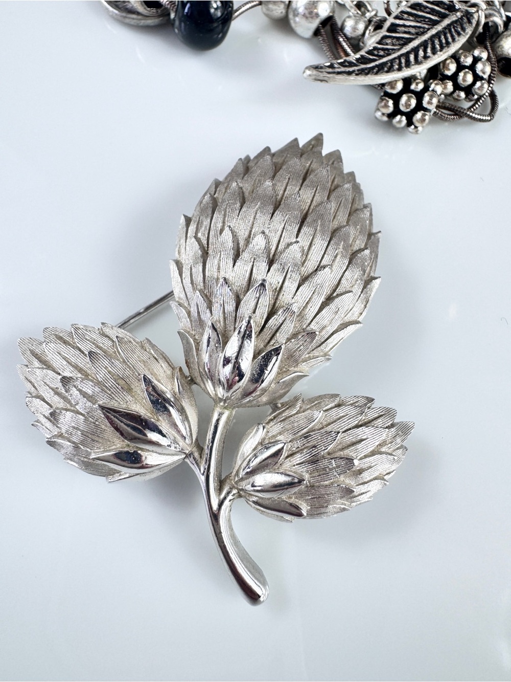 Vintage Crown Trifari Silver Tone Thistle Brooch Pin